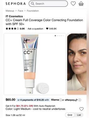 NEW Sephora IT CC+ Cream Full Coverage Color Correcting Foundation SPF 50+ 7 in1